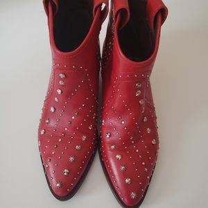 Sam Edelman Brian Western Red Booties Studded Sz 6